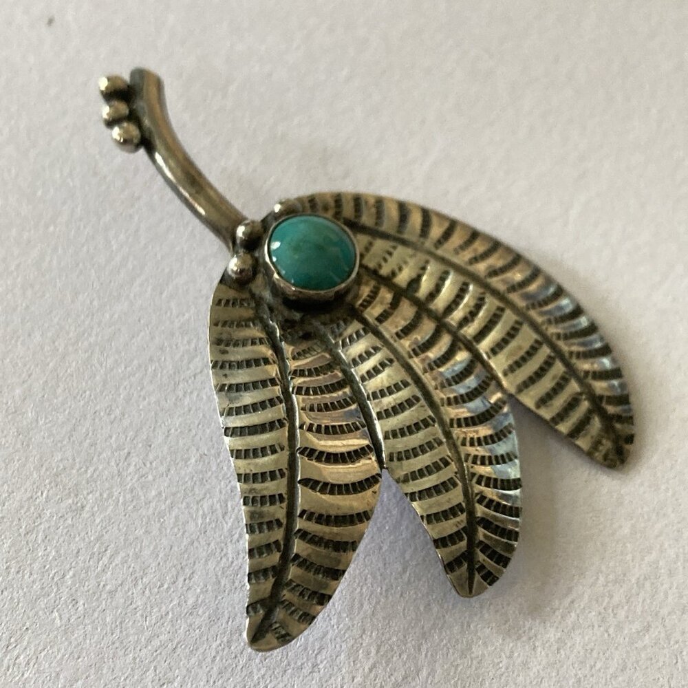 Silver Leaf Pendant with Turquoise Stone